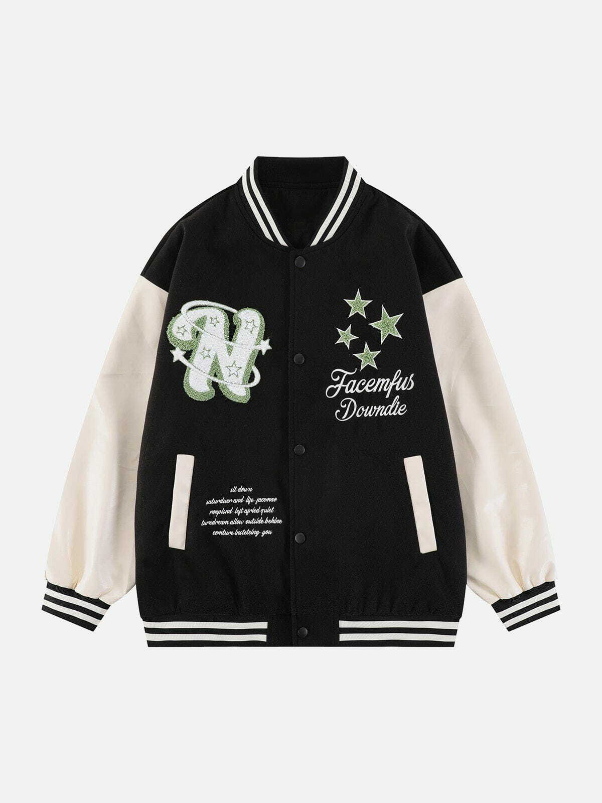 Y2K Grunge Star Surround Letters Varsity Jacket - Retro 90s Summer Outfit for Women