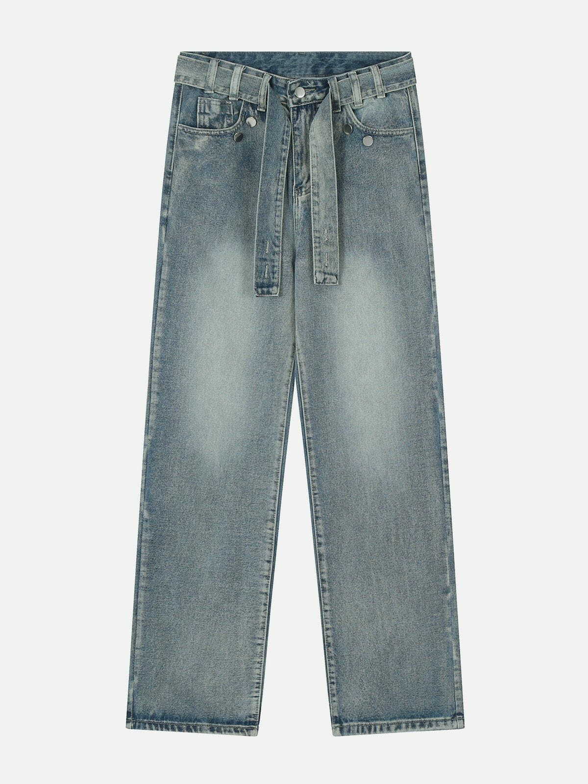 Y2K Grunge Strap Gradient Jeans - Retro 90s Summer Outfit for Y2K Party & Club Vibes