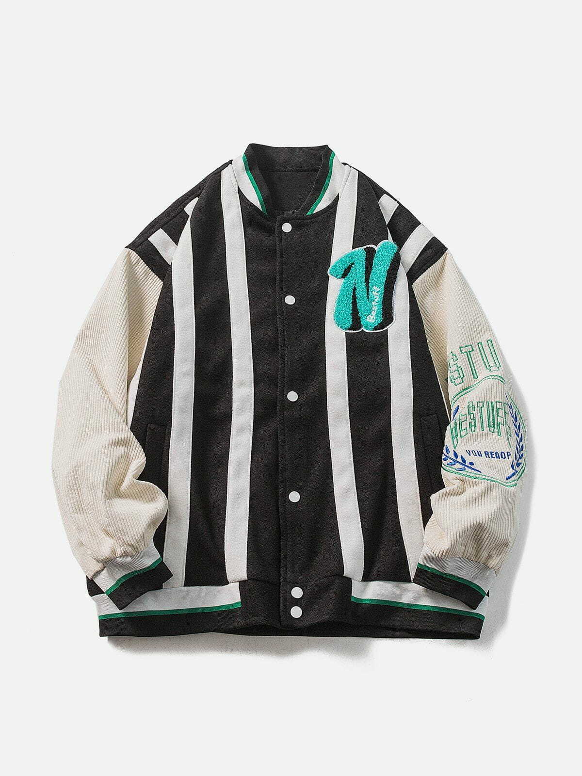 Y2K Grunge Stripe Varsity Jacket - Retro 90s Summer Outfit for Y2K Party & Club Looks