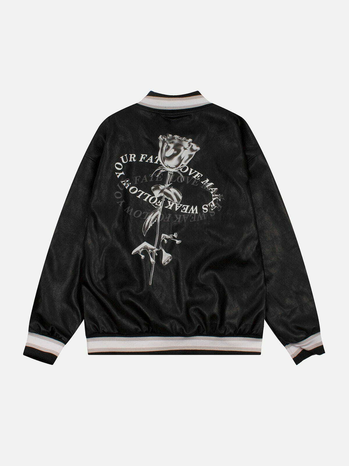 Y2K Grunge Studded Rose Print Varsity Jacket - Retro 90s Summer Outfit Essential