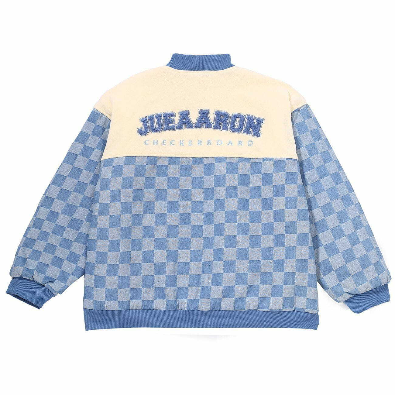 Y2K Grunge Style Checkerboard Color Block Letter Print Winter Coat for Retro Vibes