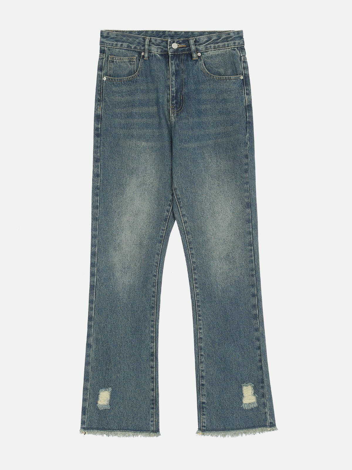 Y2K Grunge Style Distressed Jeans with Rough Edges - Retro 90s Fashion Essential