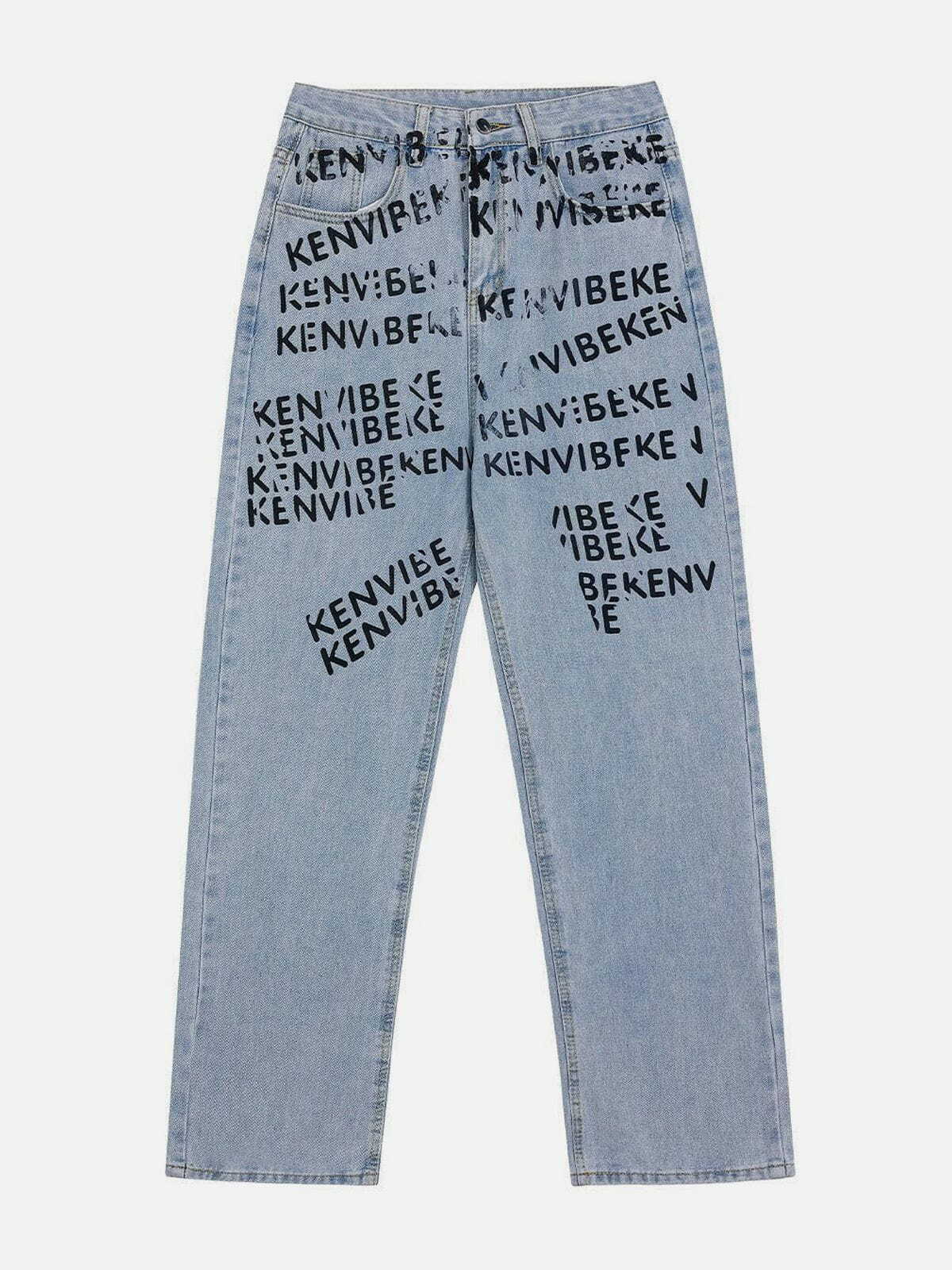 Y2K Grunge Style Letters Printing Jeans - Retro 90s Fashion for Summer Outfits