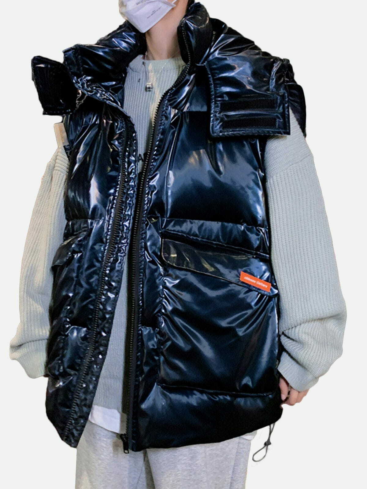 Y2K Grunge Summer Outfit with Glossy Removable Sleeves - Retro 90s Fashion Coat