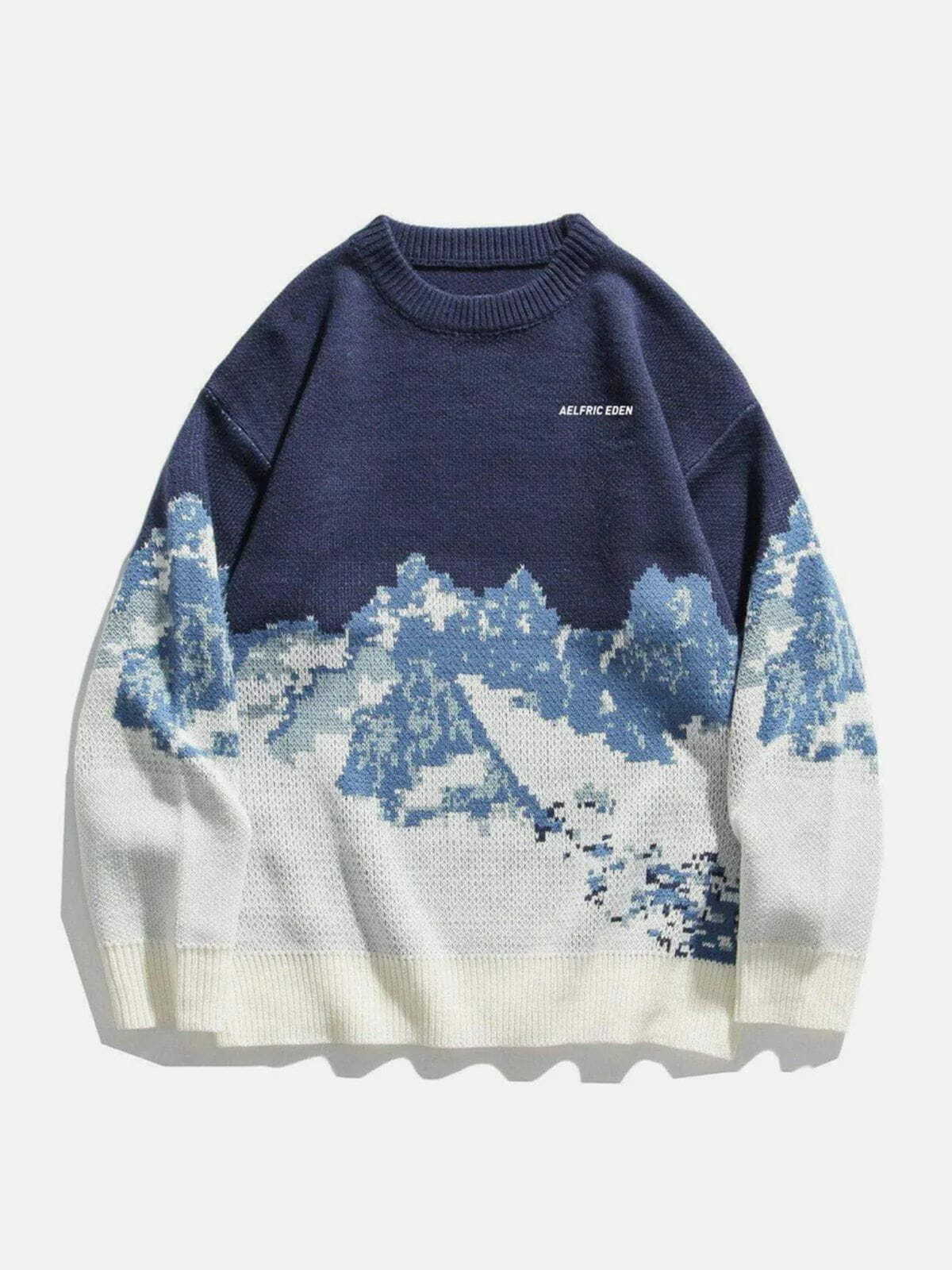 Y2K Grunge Summer Sweater with Snow Mountain Pattern - Retro 90s Fashion Top