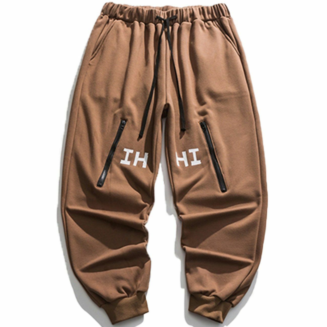 Y2K Grunge Sweatpants with Letter Print & Zipper - Retro 90s Summer Outfit Essential