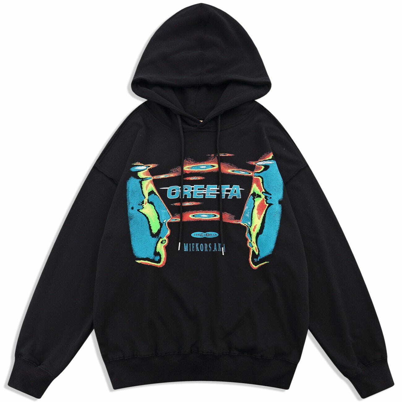 Y2K Grunge Thermal Face Print Hoodie - Retro 90s Summer Outfit for Y2K Style Lovers