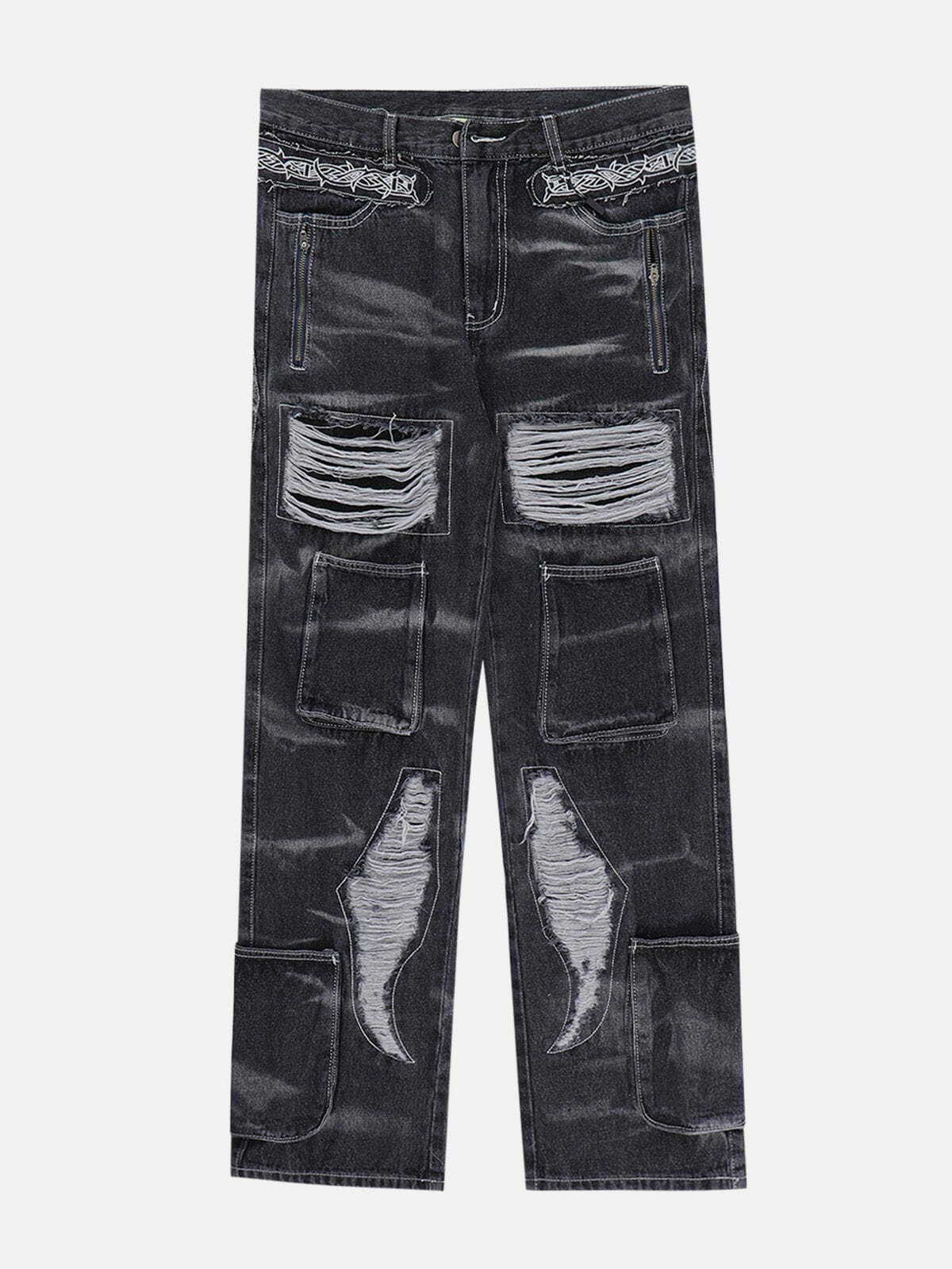 Y2K Grunge Thorns Hole Jeans - Retro 90s Summer Outfit for Y2K Party & Club Vibes