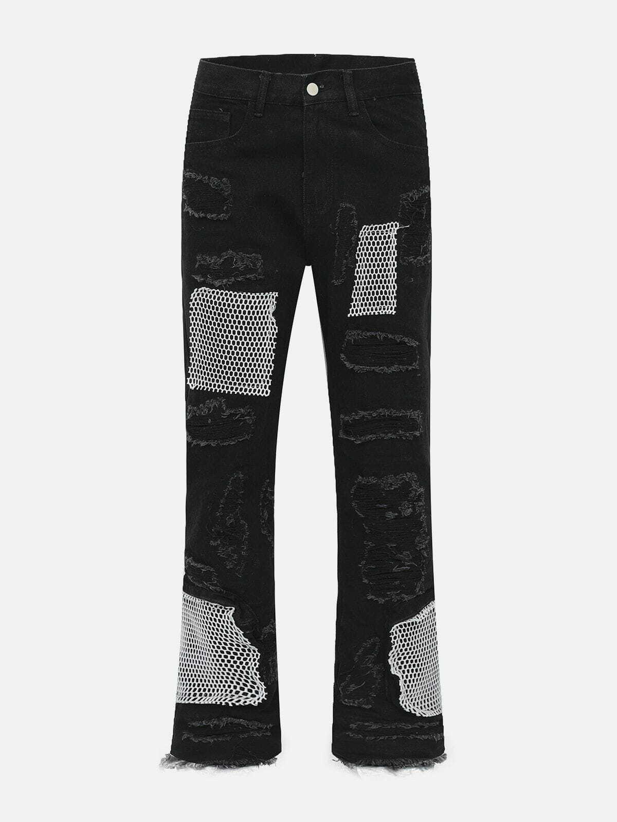 Y2K Grunge Torn Patchwork Jeans - Retro 90s Summer Outfit for Y2K Party & Club Vibes