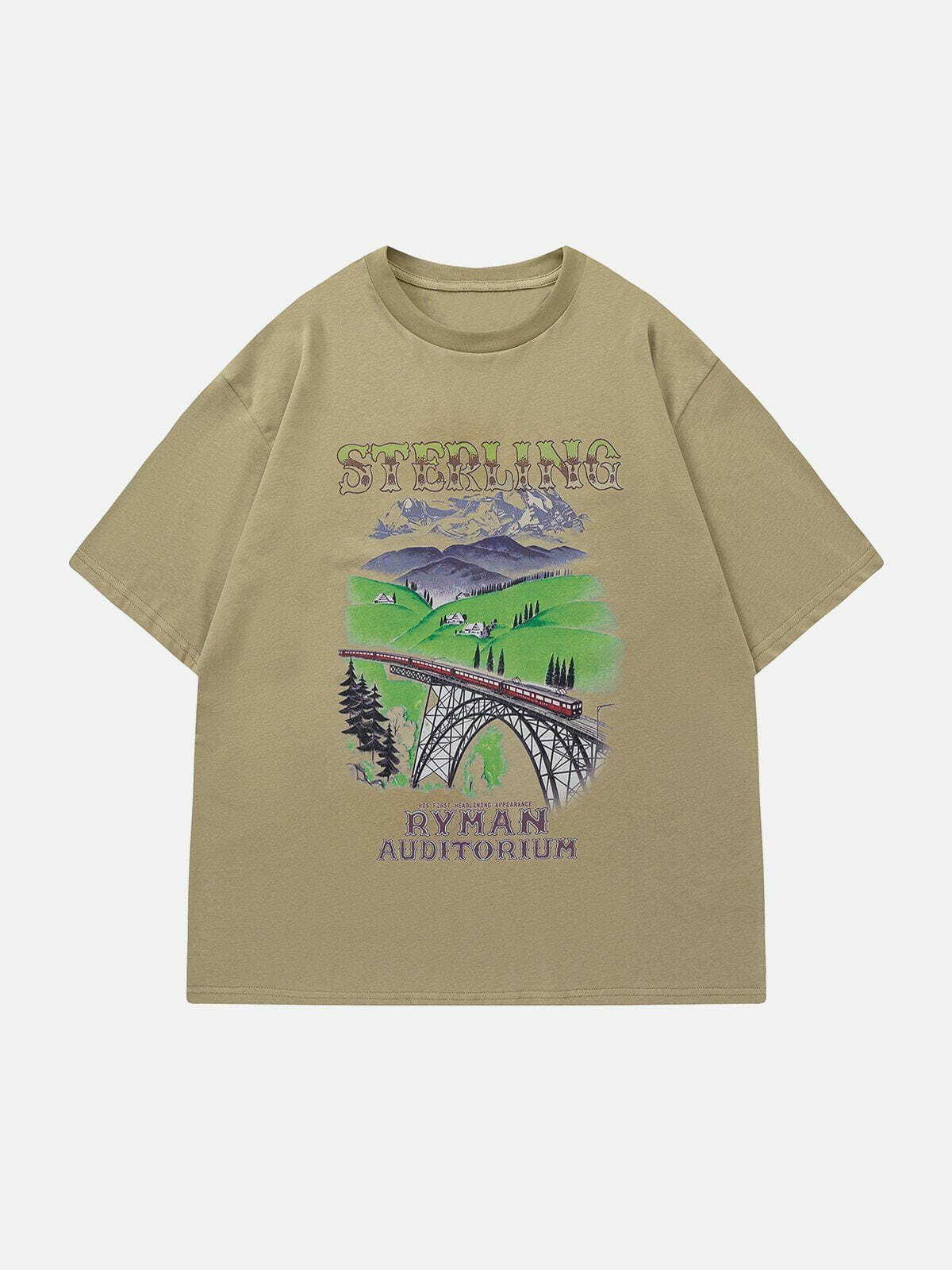 Y2K Grunge Train Track Printing Tee - Retro 90s Summer Outfit for Y2K Party Vibes