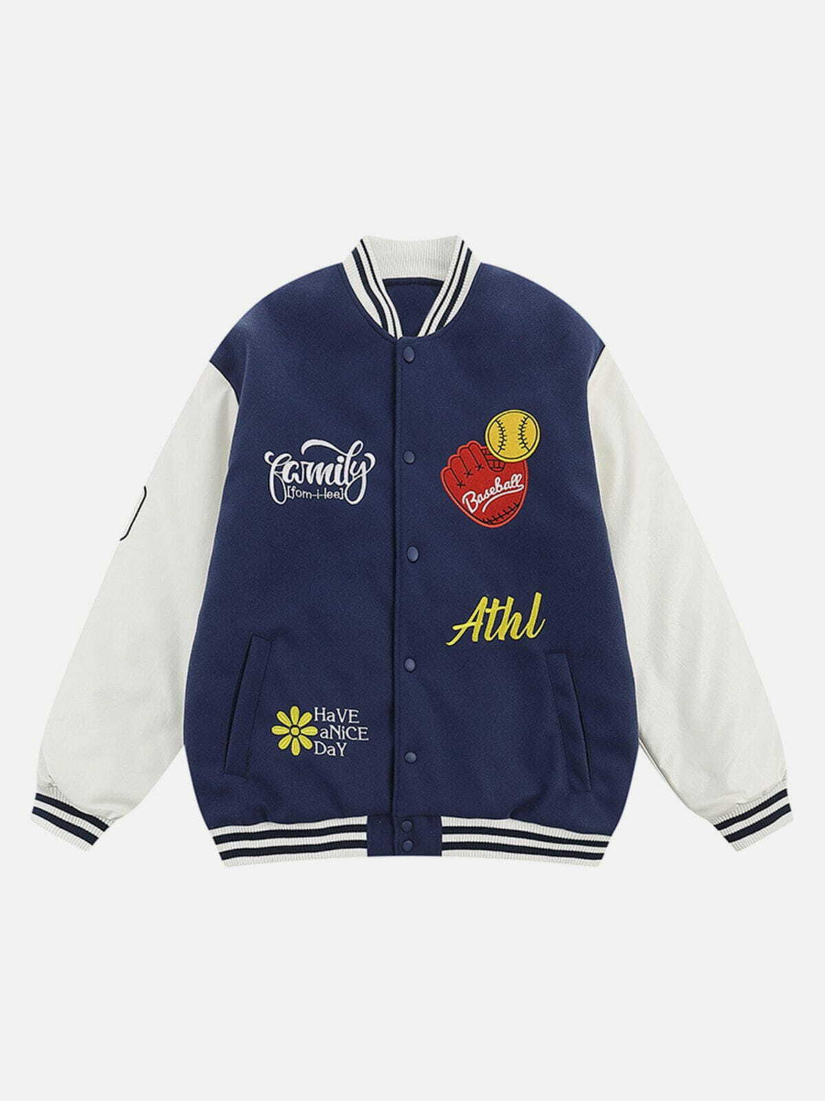 Y2K Grunge Varsity Jacket - Retro 90s Print PU Splicing for Summer Party Outfits