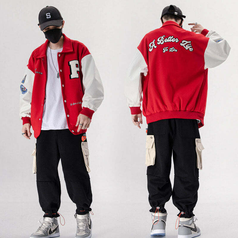 Y2K Grunge Varsity Jacket - Retro 90s Streetwear for Summer Parties & Casual Outfits