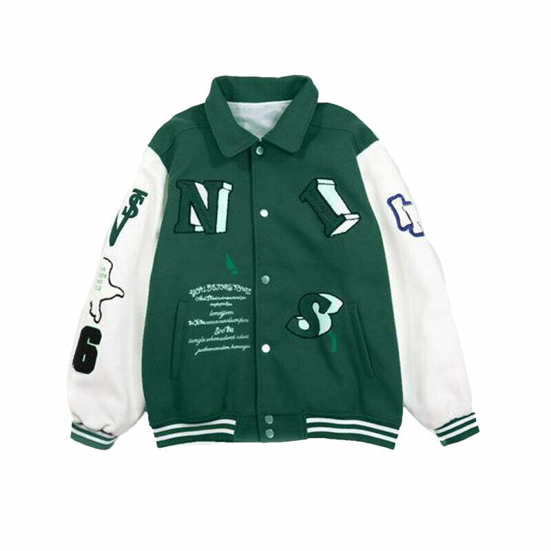 Y2K Grunge Varsity Jacket - Retro 90s Summer Outfit for Y2K Party & Club Vibes