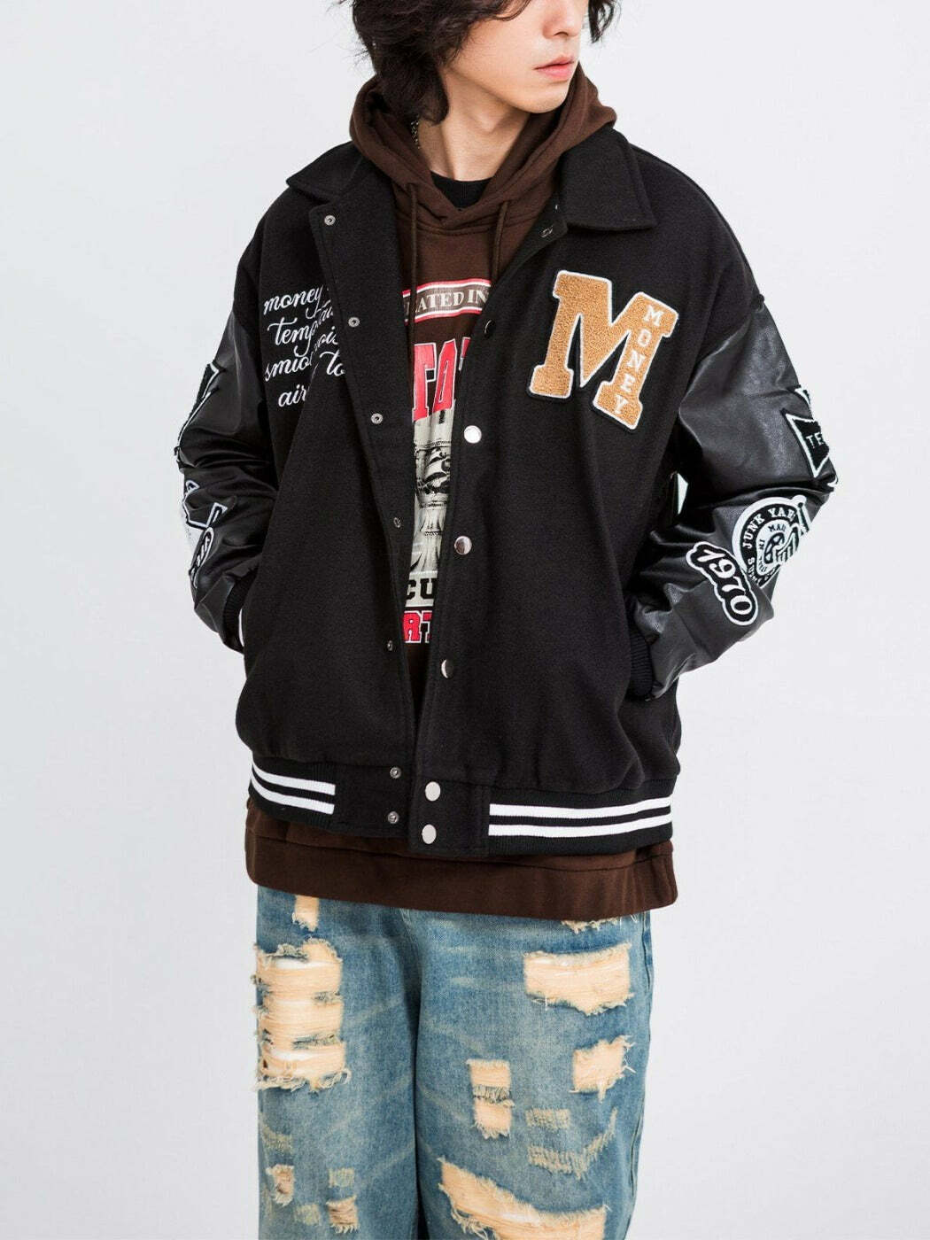 Y2K Grunge Varsity Jacket with Cowboy Skull Design - Retro 90s Summer Outfit Essential