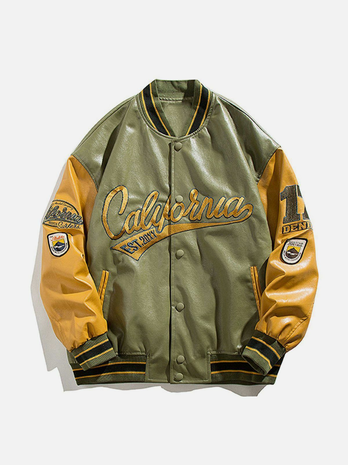 Y2K Grunge Varsity Jacket with PU Stitching - Retro 90s Summer Outfit Essential