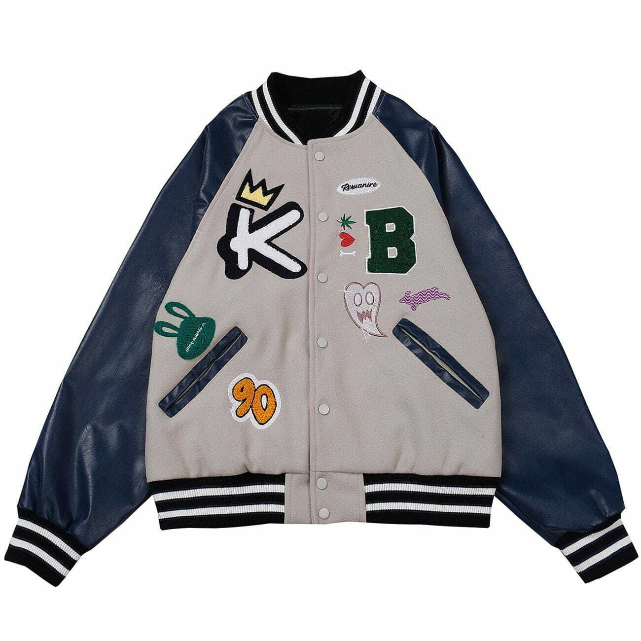 Y2K Grunge Varsity Jacket with Towel Embroidery - Retro 90s Summer Outfit Essential