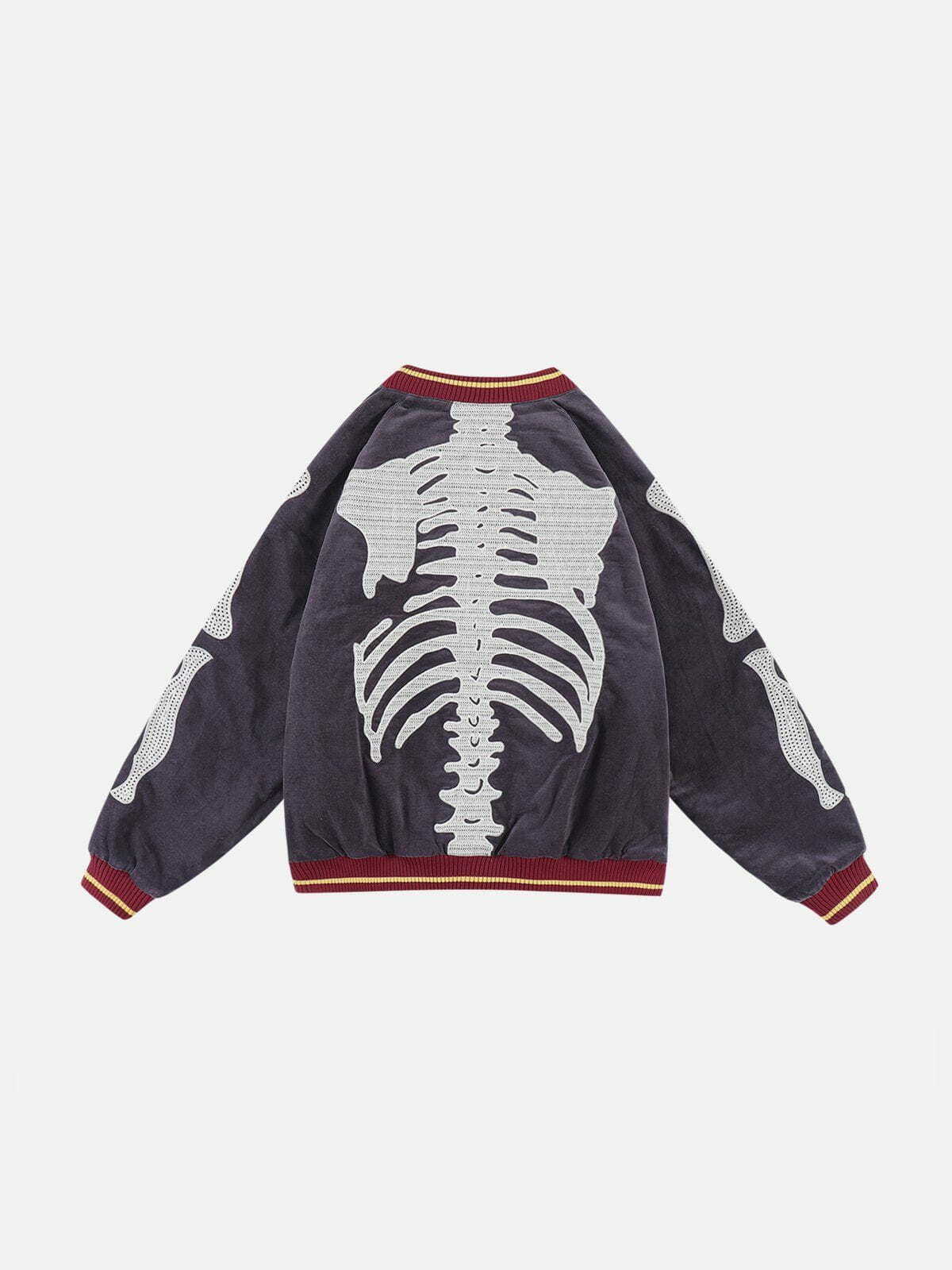 Y2K Grunge Velvet Skeleton Graphic Jacket - Retro 90s Party Outfit for Summer Vibes