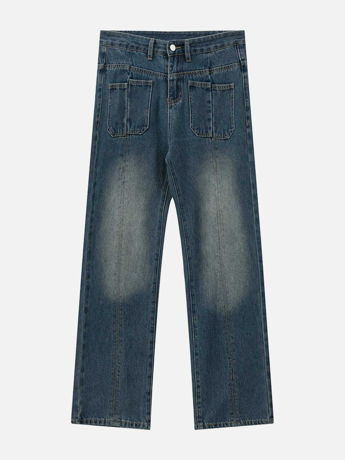 Y2K Grunge Vertical Pocket Jeans - Retro 90s Summer Outfit for Y2K Party & Club Vibes