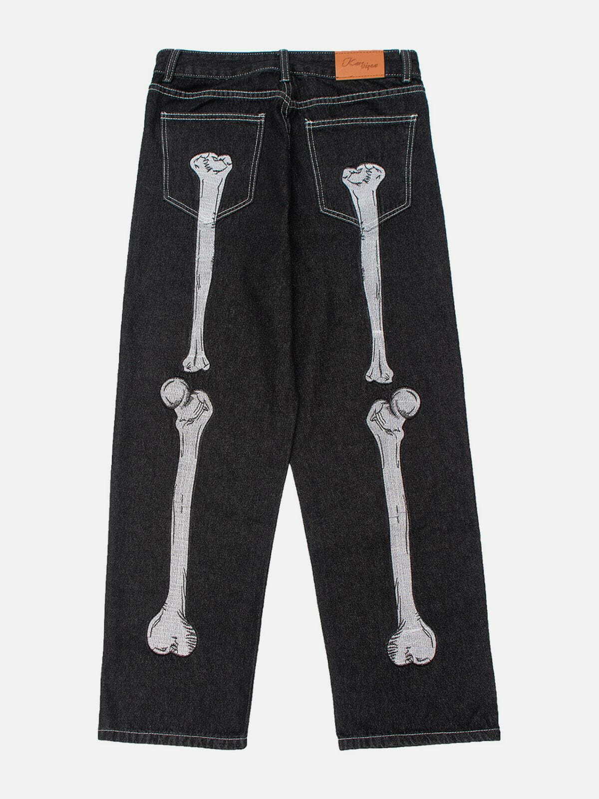 Y2K Grunge Vintage Skull Bone Embroidery Jeans - Retro 90s Summer Outfit for Women