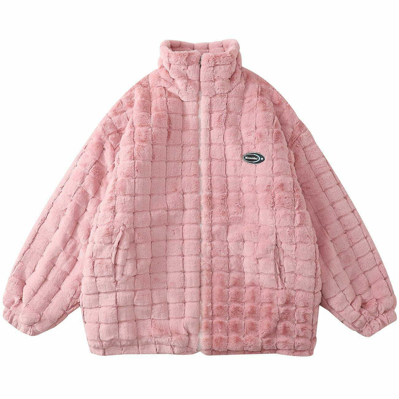 Y2K Grunge Waffle Check Winter Coat - Retro 90s Fashion for Y2K Party & Summer Outfits