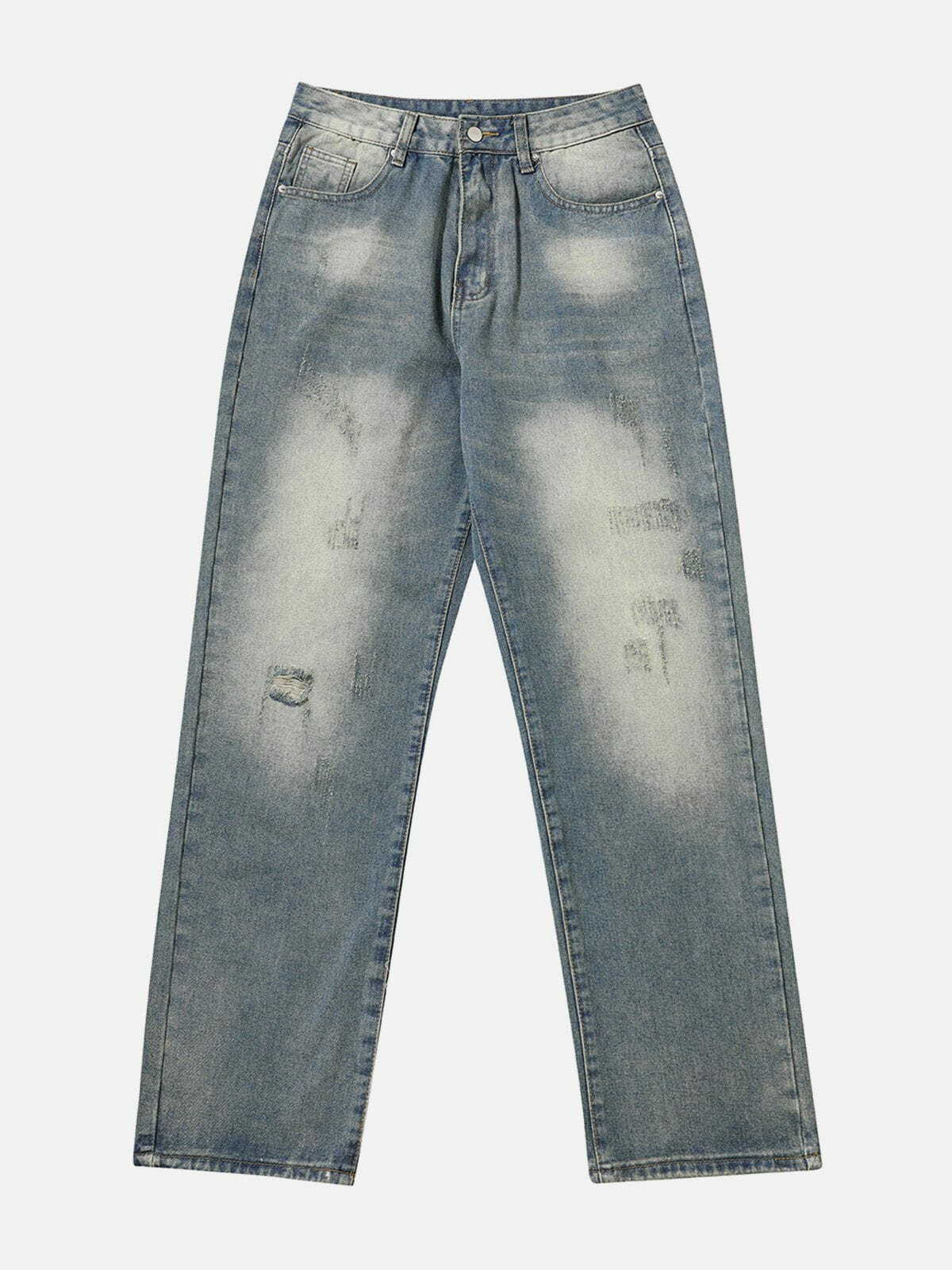 Y2K Grunge Washed Broken Holes Jeans - Retro 90s Summer Outfit for Y2K Vibes