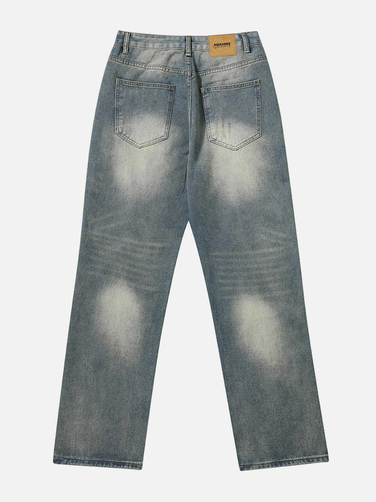 Y2K Grunge Washed Broken Holes Jeans - Retro 90s Summer Outfit for Y2K Vibes