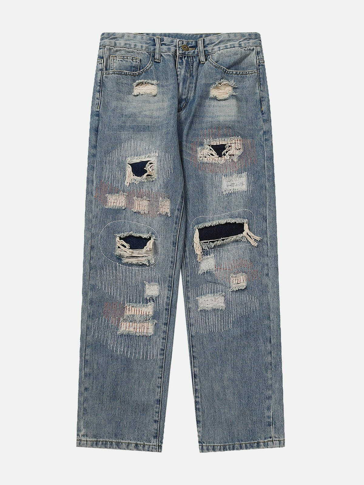 Y2K Grunge Washed Hole Jeans - Retro 90s Summer Outfit for Y2K Party & Club Vibes