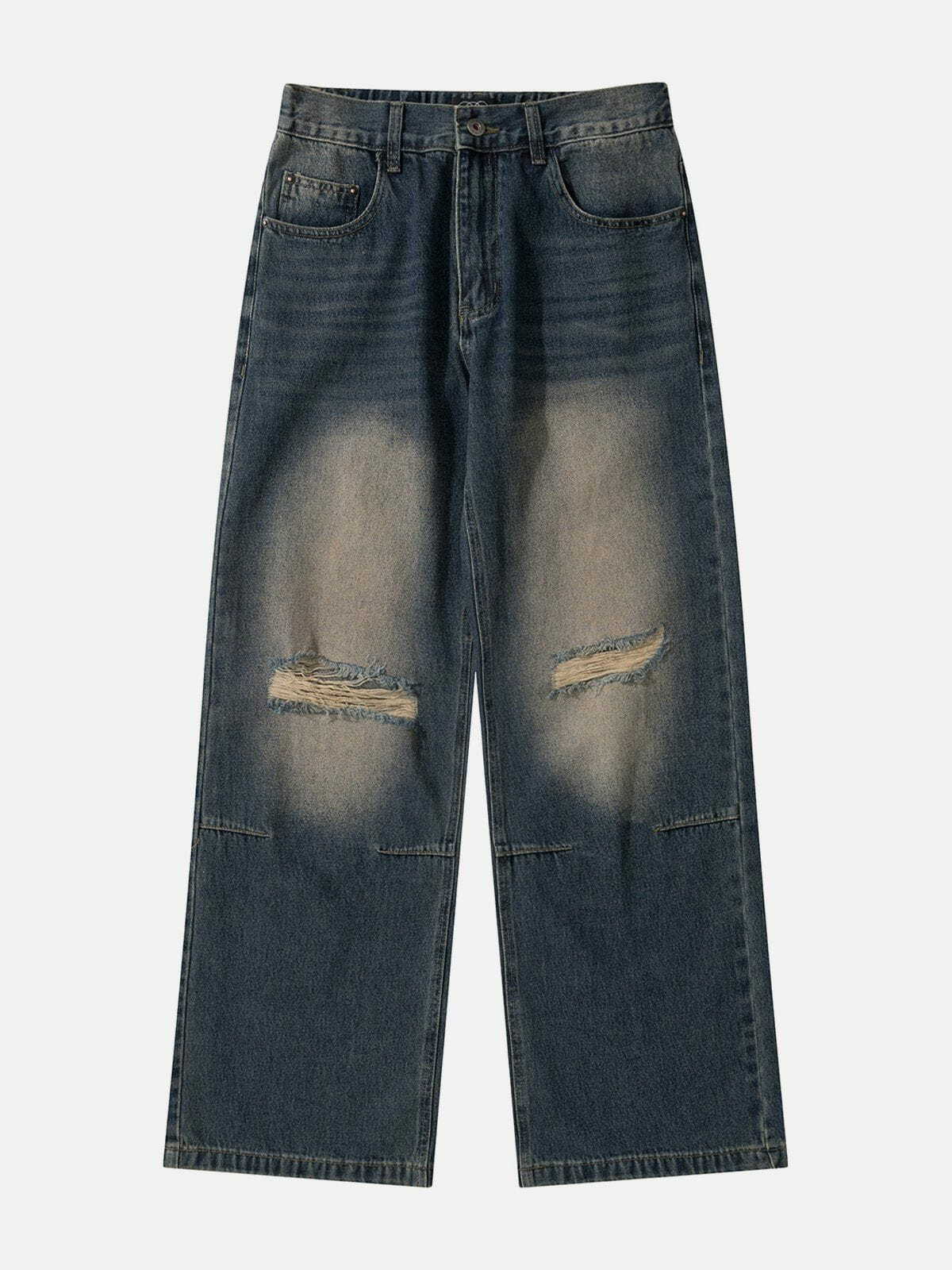 Y2K Grunge Washed Jeans with Ripped Details - Retro 90s Summer Outfit Essential