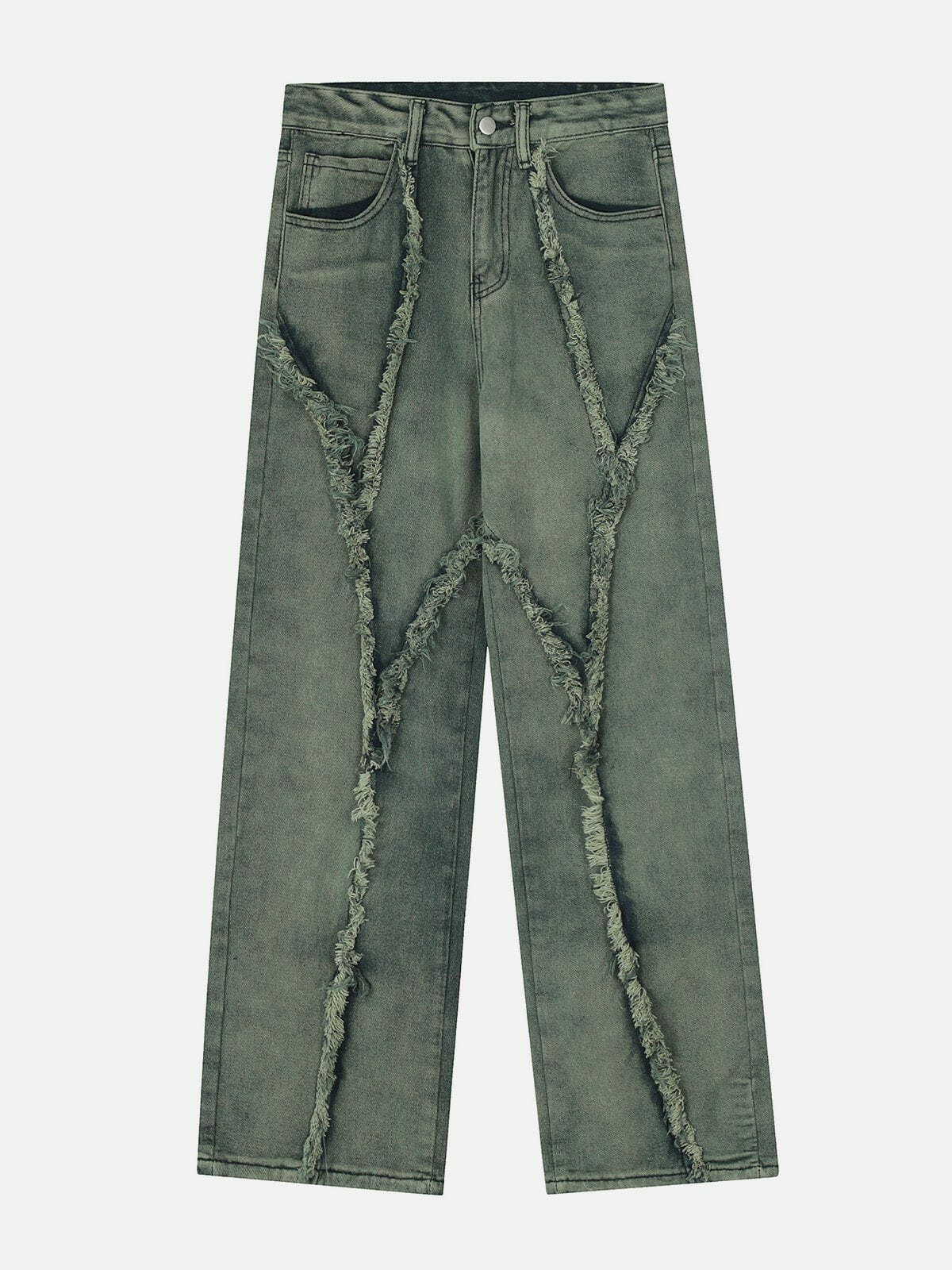 Y2K Grunge Washed Raw Edges Jeans - Retro 90s Summer Outfit for Y2K Style Lovers