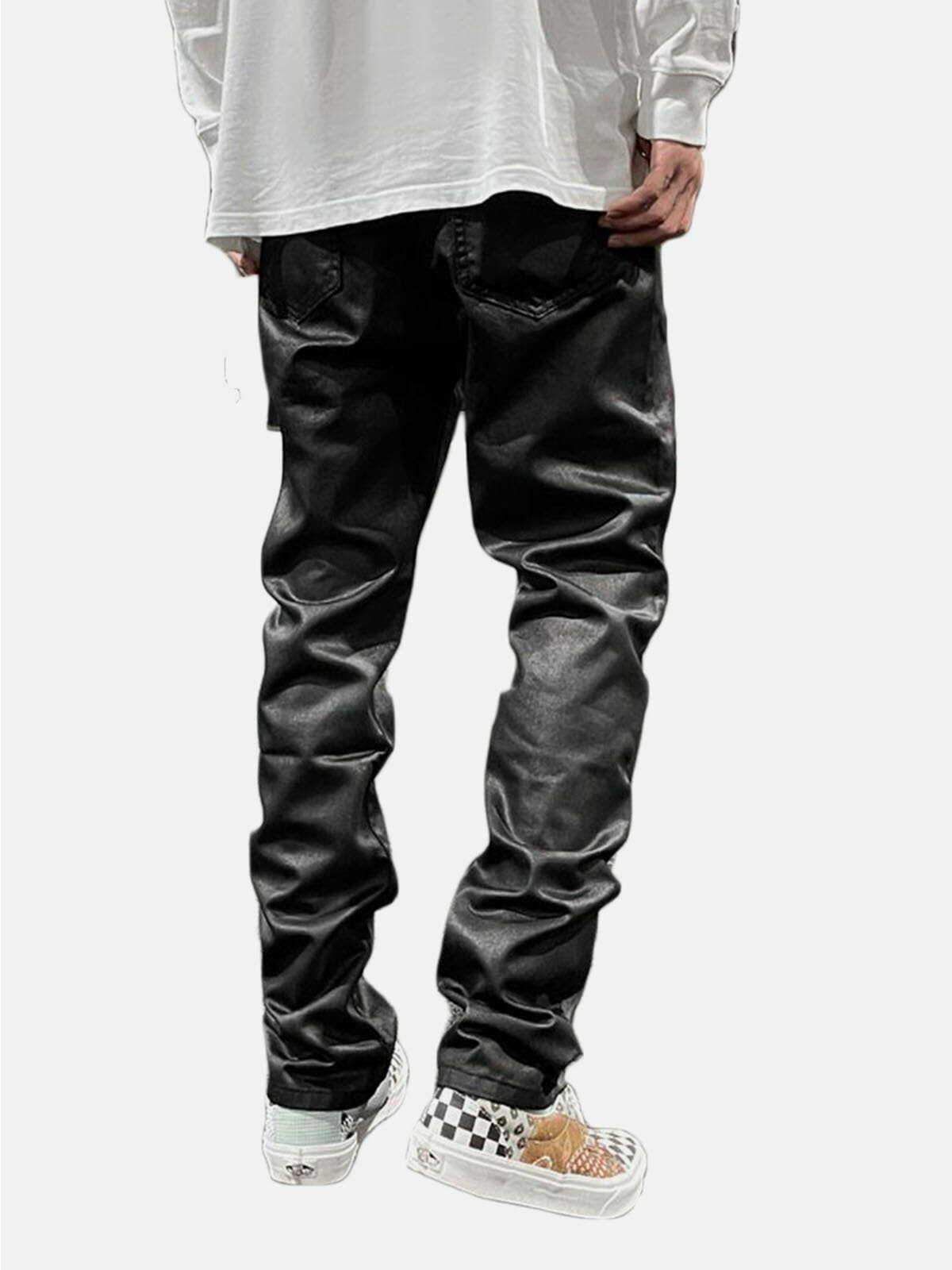 Y2K Grunge Waxed Slim Pants - Retro 90s Summer Outfit for Party & Club Vibes