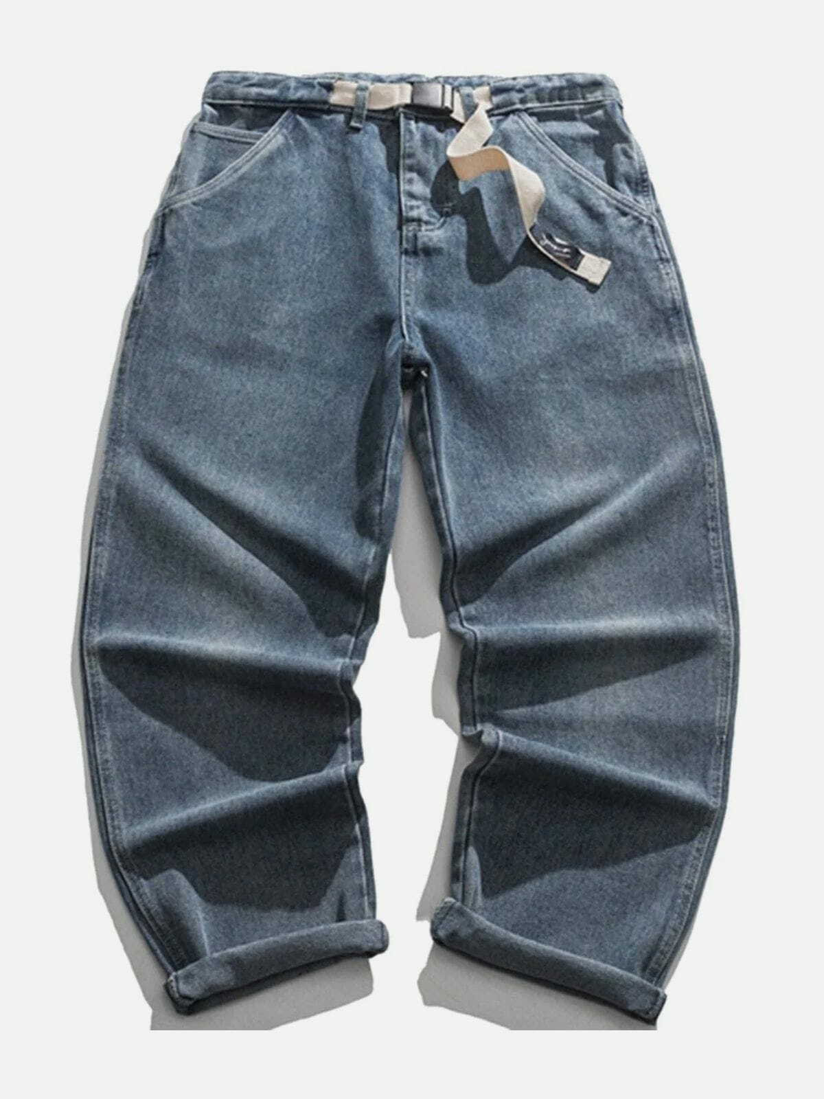 Y2K Grunge Webbing Denim Pants - Retro 90s Summer Outfit for Y2K Party & Club Vibes