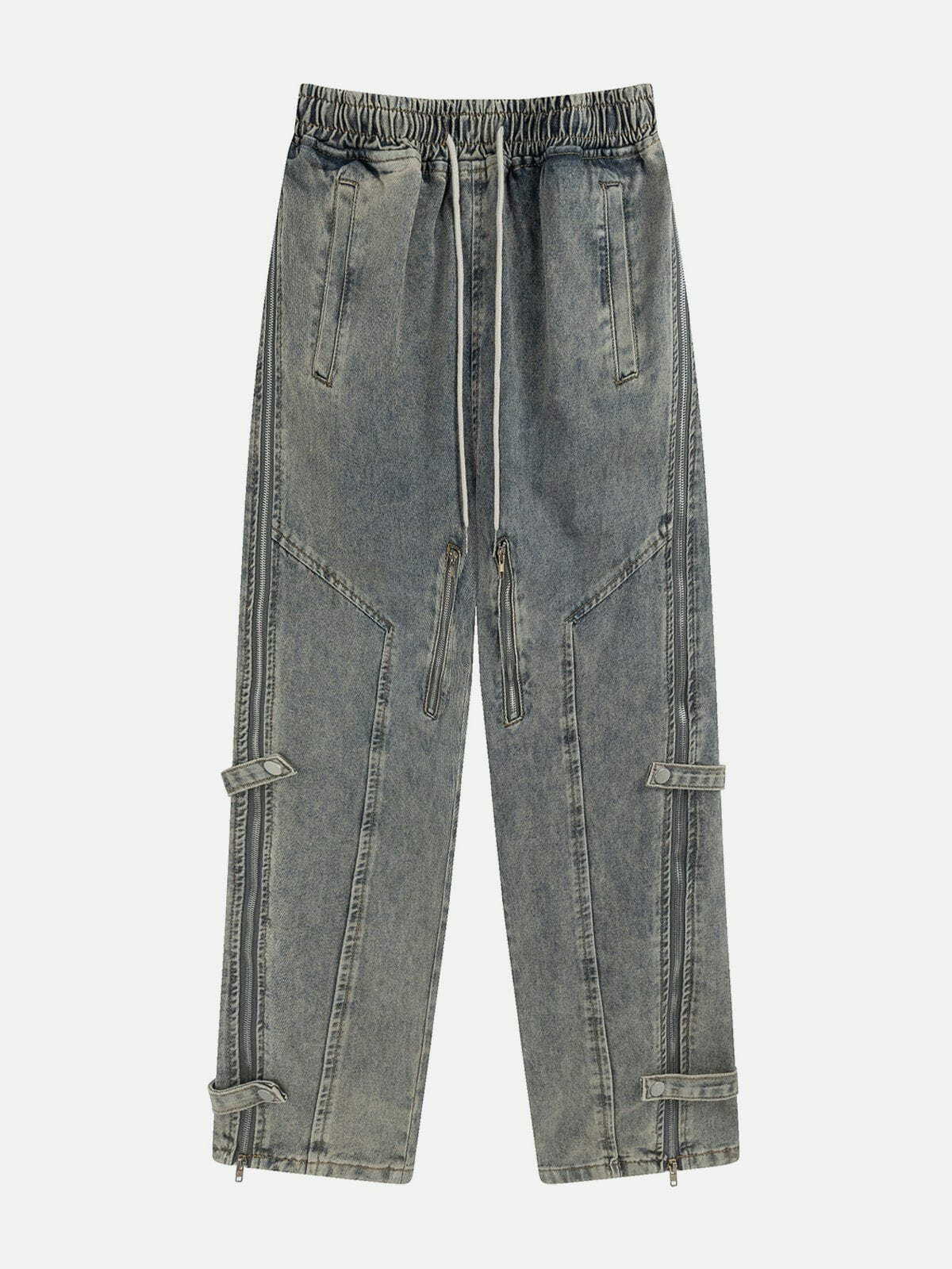 Y2K Grunge Zip Up Button Jeans - Retro 90s Summer Outfit for Y2K Party & Club Looks