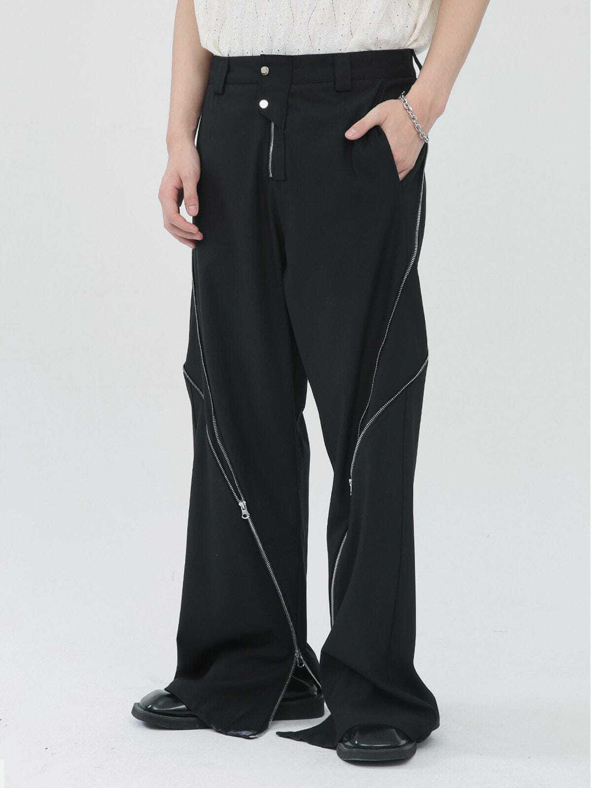 Y2K Grunge Zip Up Split Pants - Retro 90s Summer Outfit, Y2K Party & Club Style