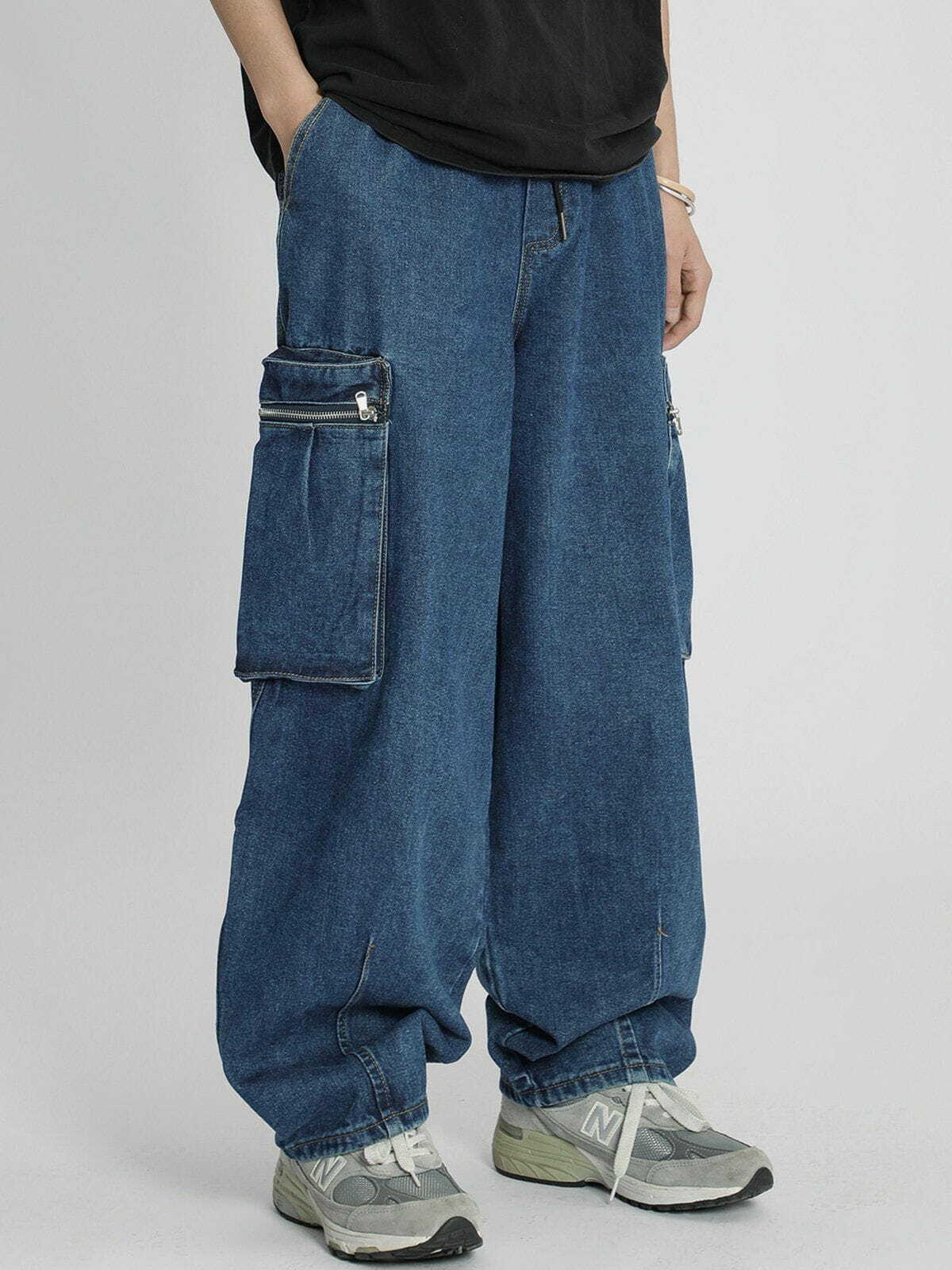 Y2K Grunge Zipper Pocket Jeans - Retro 90s Summer Outfit for Y2K Party & Club Looks