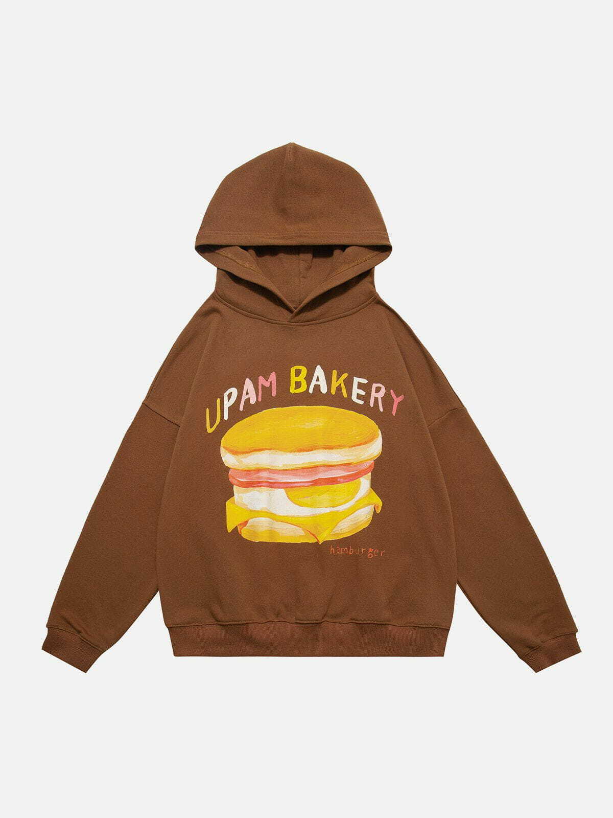 Y2K Hamburger Print Hoodie - Retro 90s Grunge Style for Summer Parties & Outfits