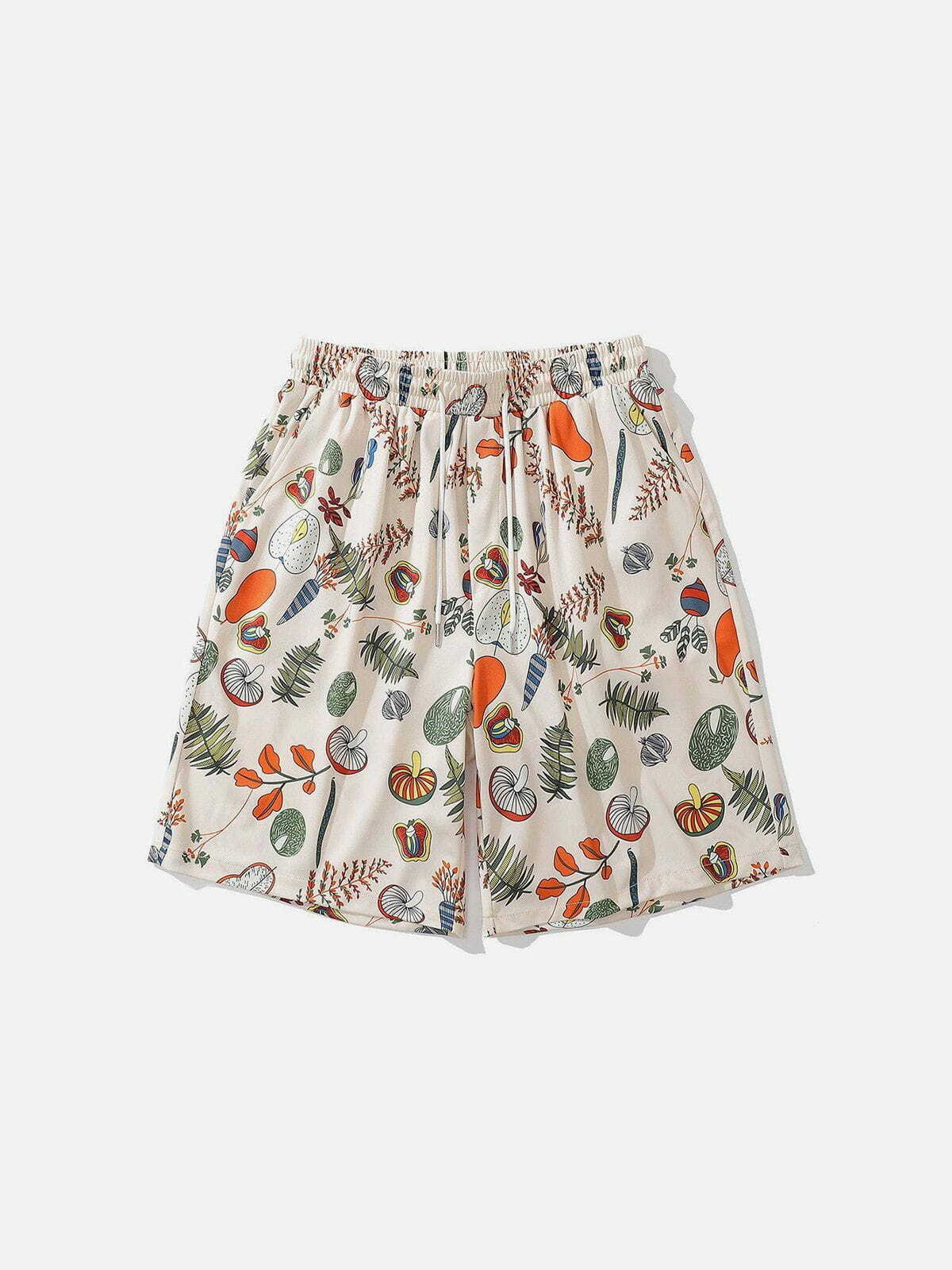 Y2K Hand Drawn Plants Shorts - Retro 90s Grunge Summer Outfit for Y2K Vibes