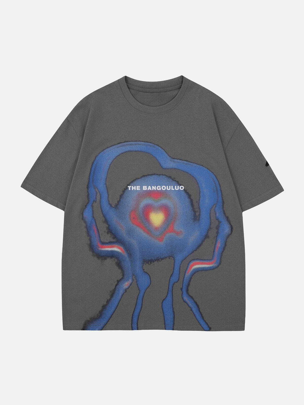 Y2K Heart Abstraction Print Tee - Retro 90s Grunge Summer Outfit for Y2K Vibes