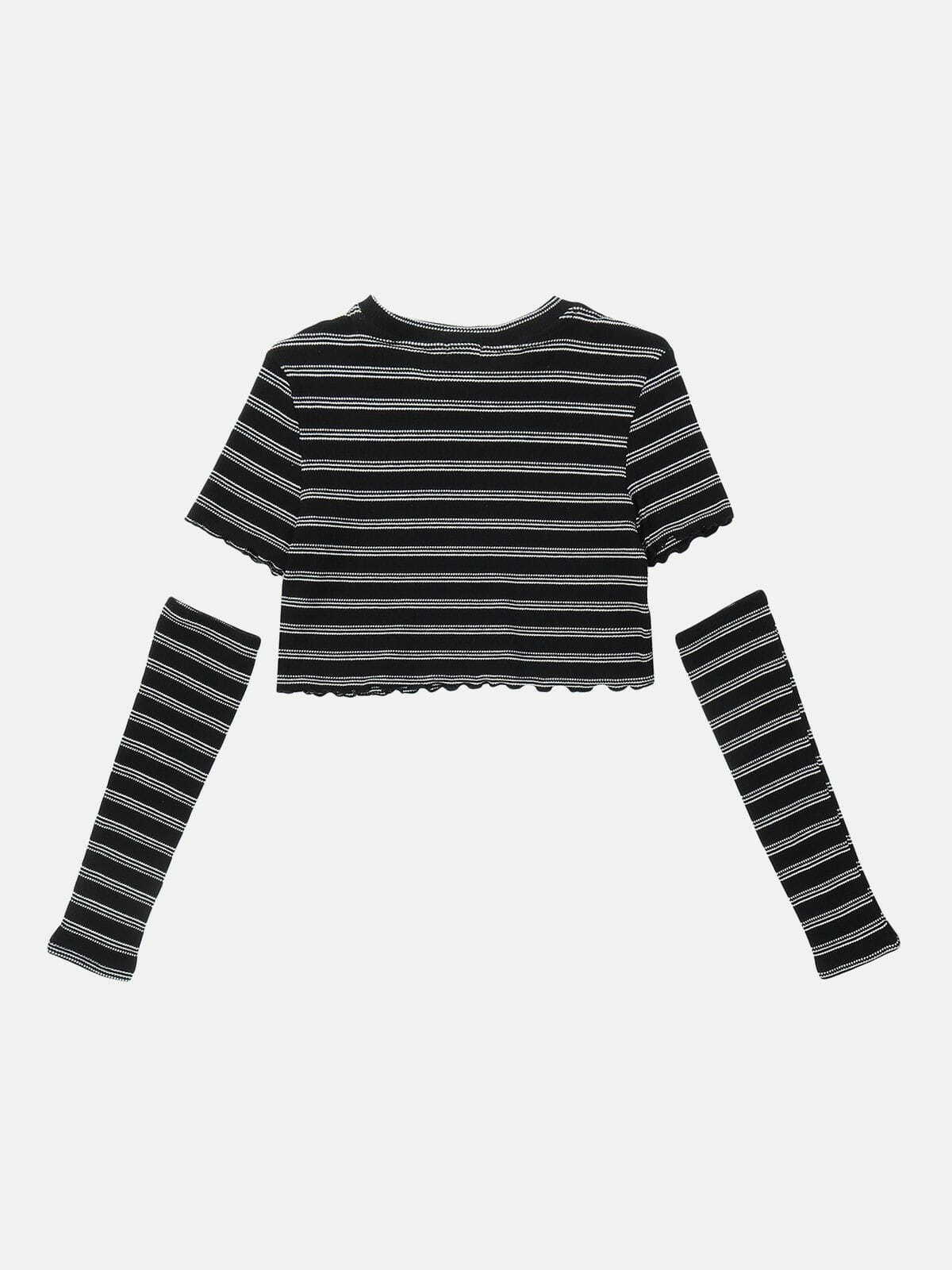 Y2K Heart Cut Stripe Crop Tee - Retro 90s Grunge Top for Summer Party Outfits