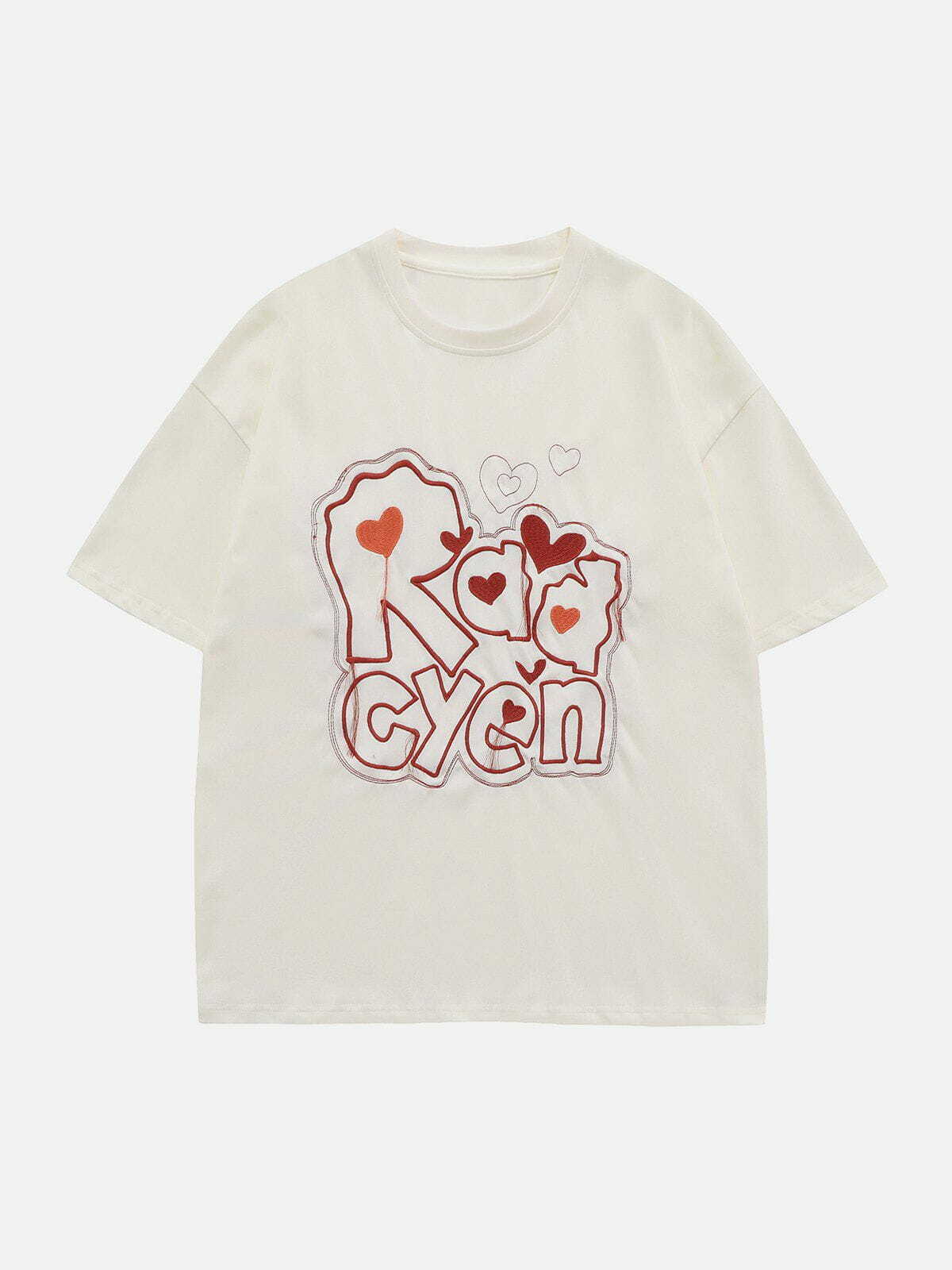 Y2K Heart Embroidery Tee - Retro 90s Grunge Top for Summer Outfits & Party Looks