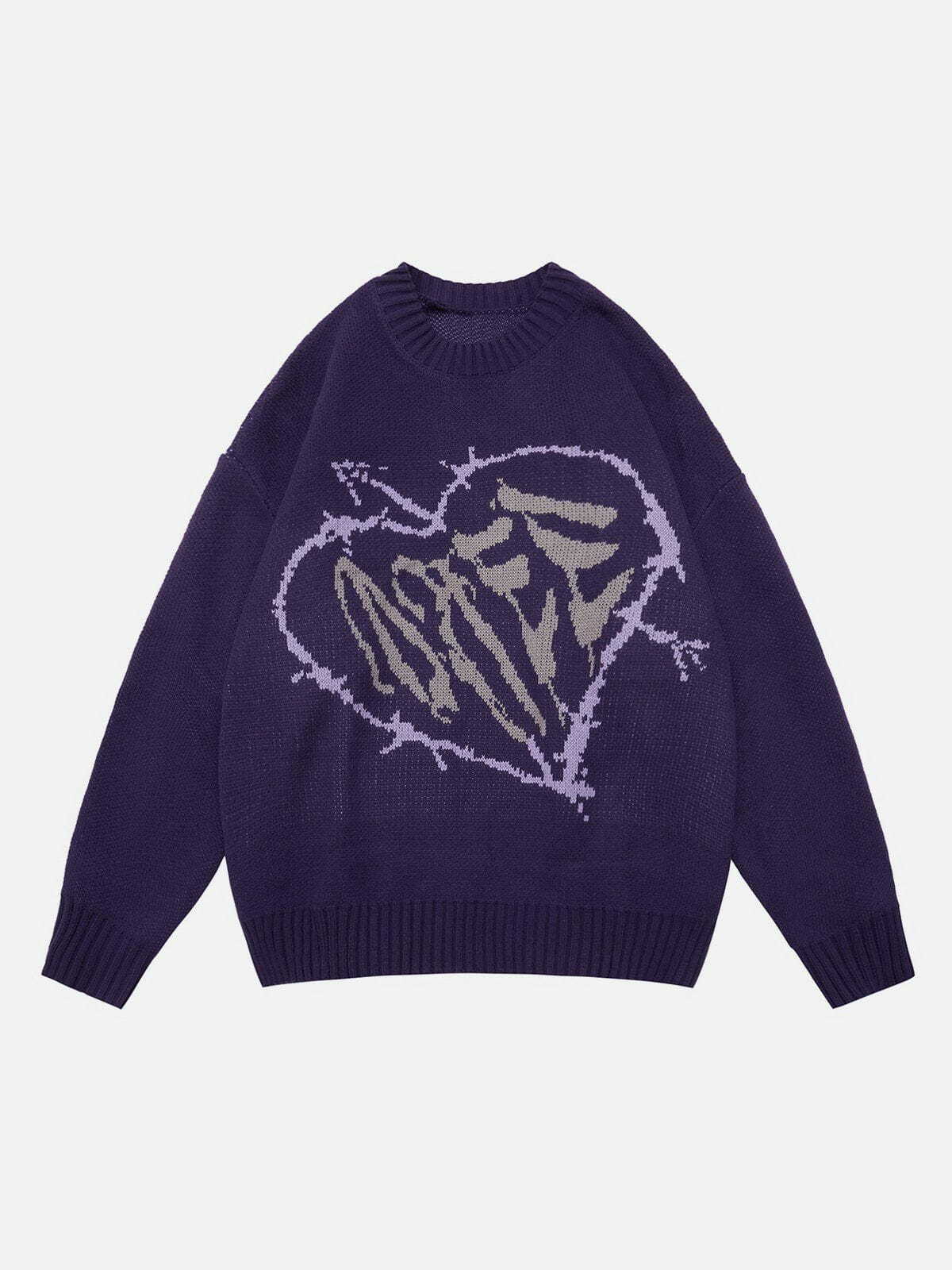 Y2K Heart Pattern Sweater - Retro 90s Grunge Top for Summer Parties & Casual Outfits