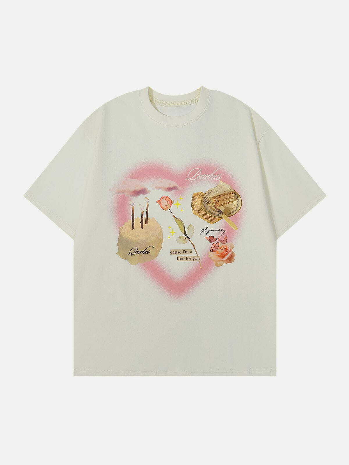 Y2K Heart Print Tee - Retro 90s Grunge Summer Outfit, Perfect for Y2K Parties & Beach