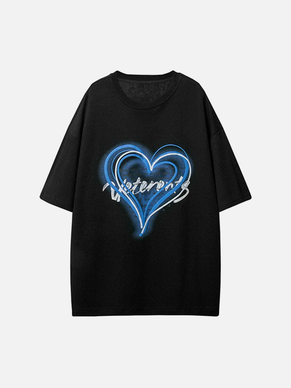 Y2K Heart Print Tee - Retro 90s Grunge Top for Summer Parties & Casual Outfits