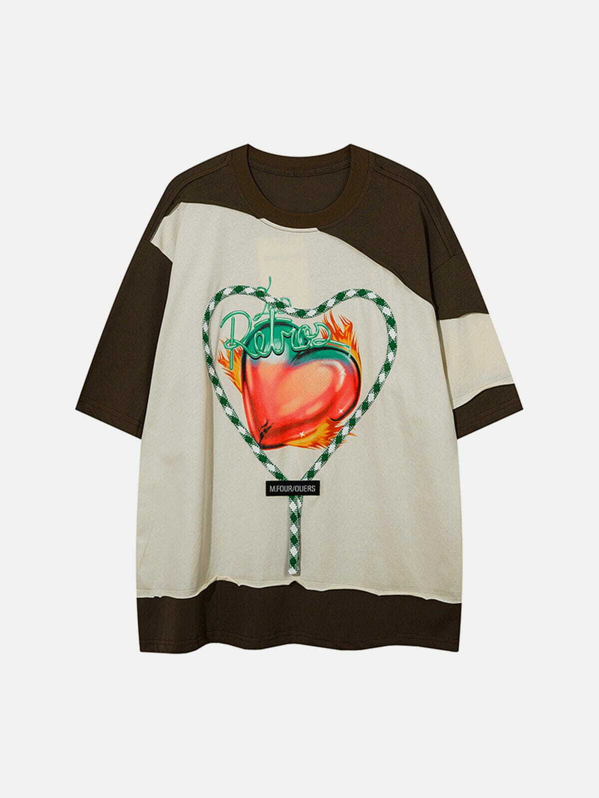 Y2K Heart Ribbon Embellishment Tee - Retro 90s Grunge Top for Summer Party Outfits