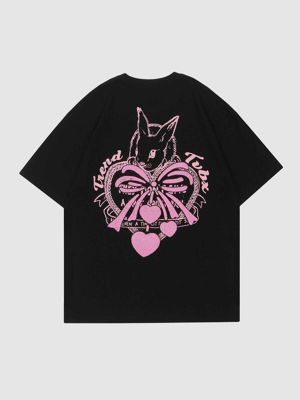 Y2K Heart-Shaped Embroidery Tee - Retro 90s Grunge Summer Outfit for Y2K Vibes