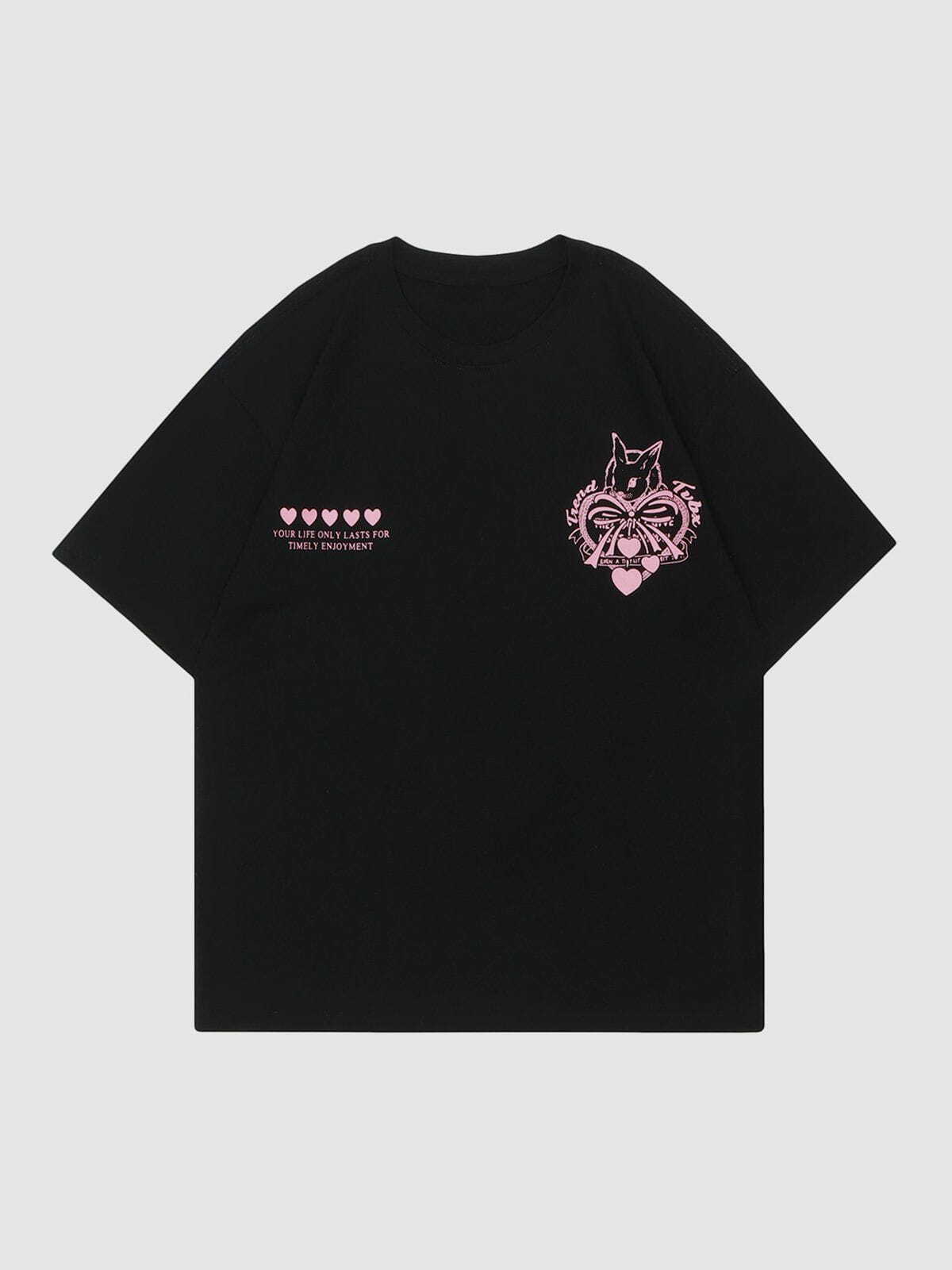 Y2K Heart-Shaped Embroidery Tee - Retro 90s Grunge Summer Outfit for Y2K Vibes