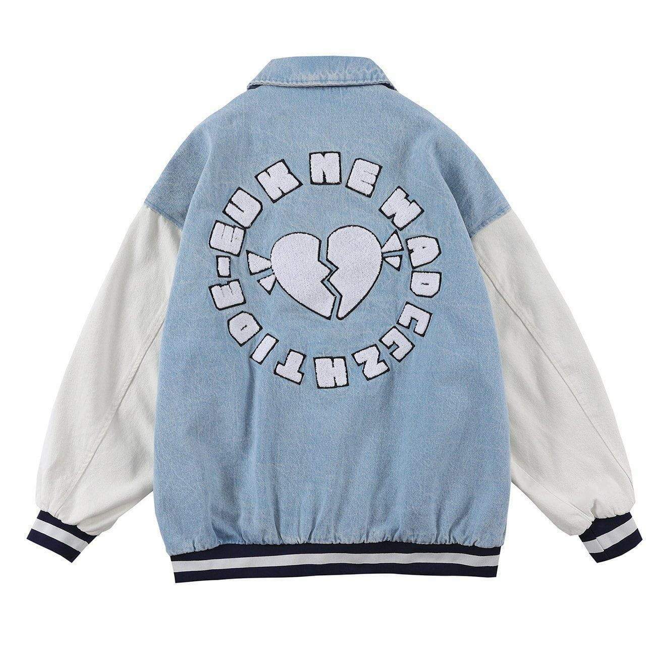 Y2K Heartbreak Varsity Jacket - Retro 90s Grunge Style with Embroidered Details