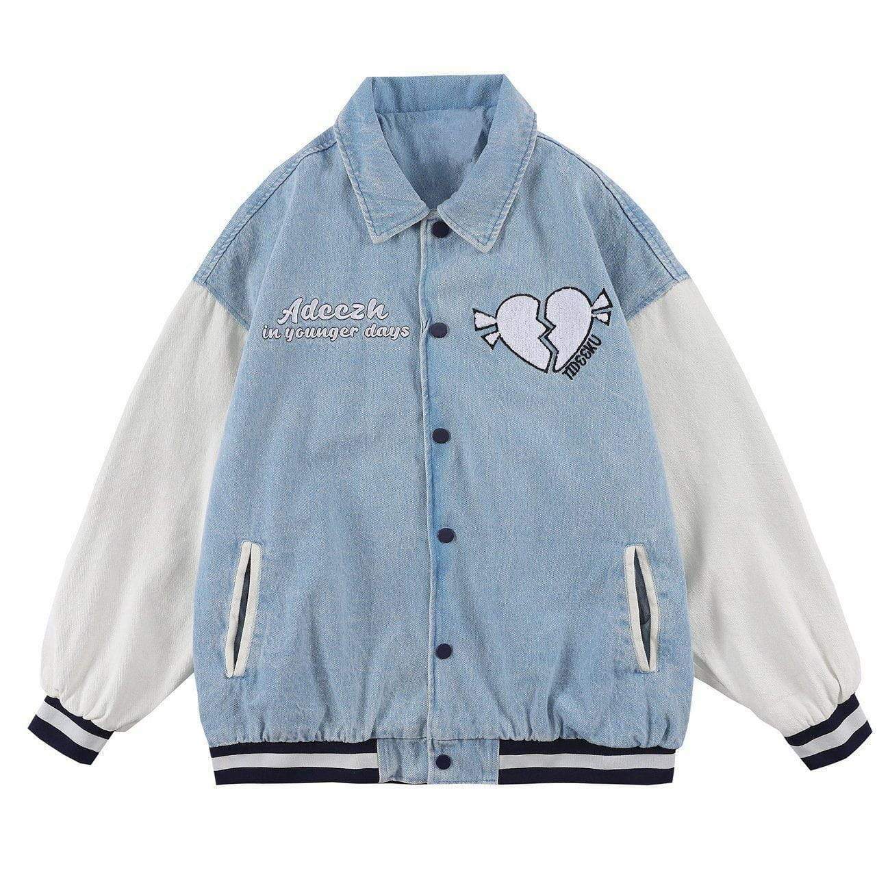 Y2K Heartbreak Varsity Jacket - Retro 90s Grunge Style with Embroidered Details