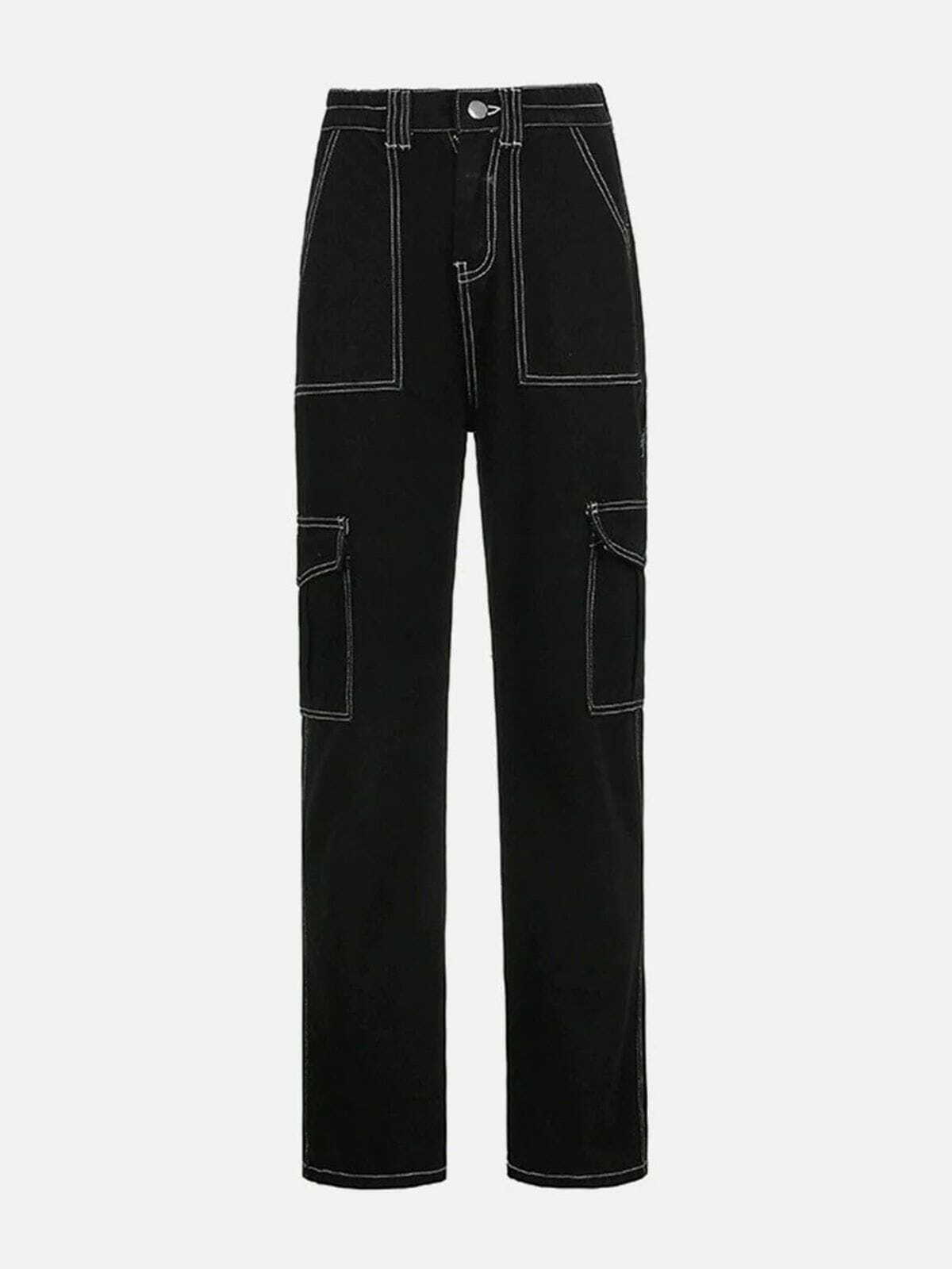 Y2K High-Rise Paneled Pocket Jeans - Retro 90s Grunge Outfit for Summer Parties