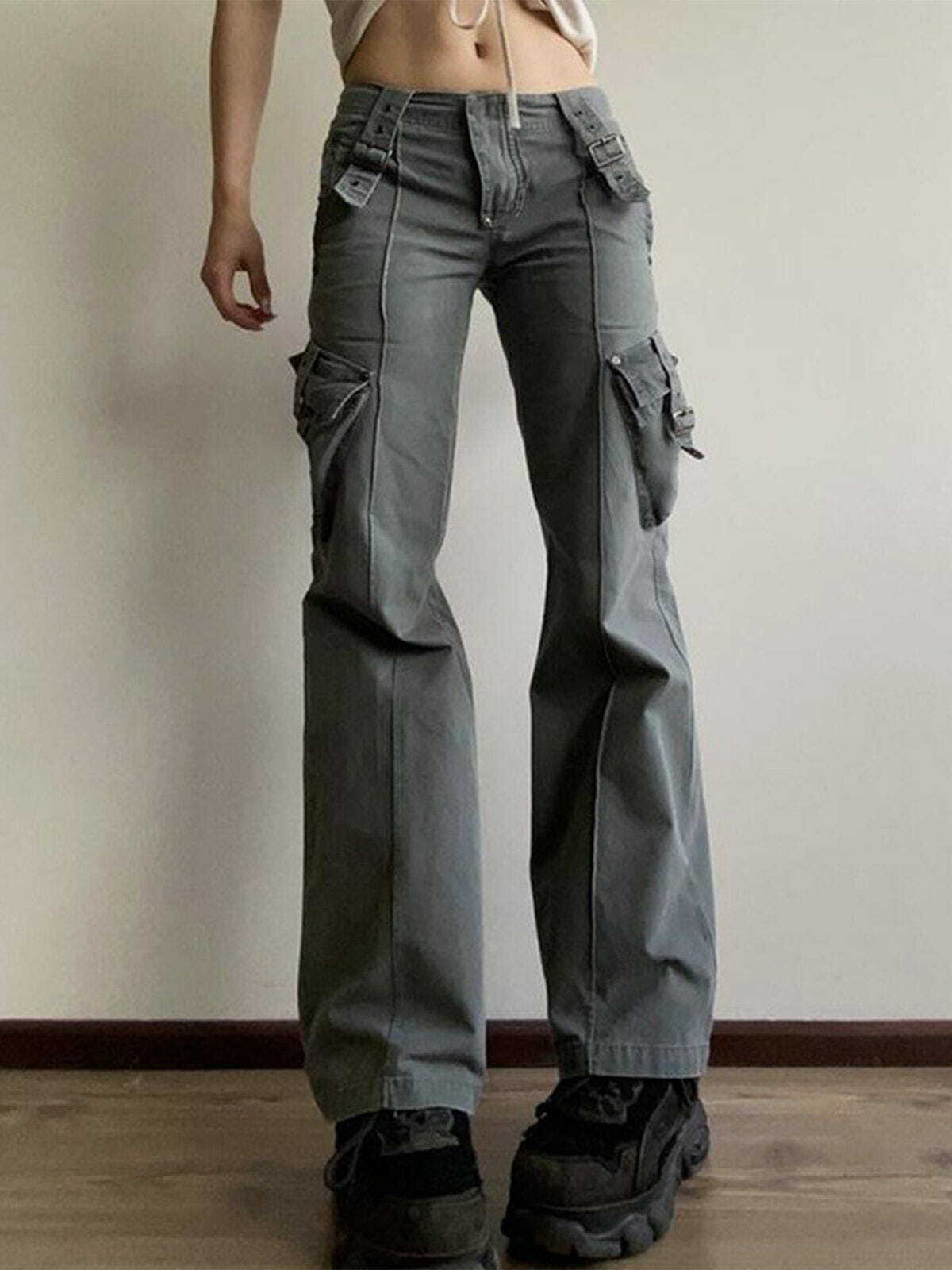 Y2K High Rise Straight Leg Jeans with Asymmetric Pockets - Retro 90s Grunge Style