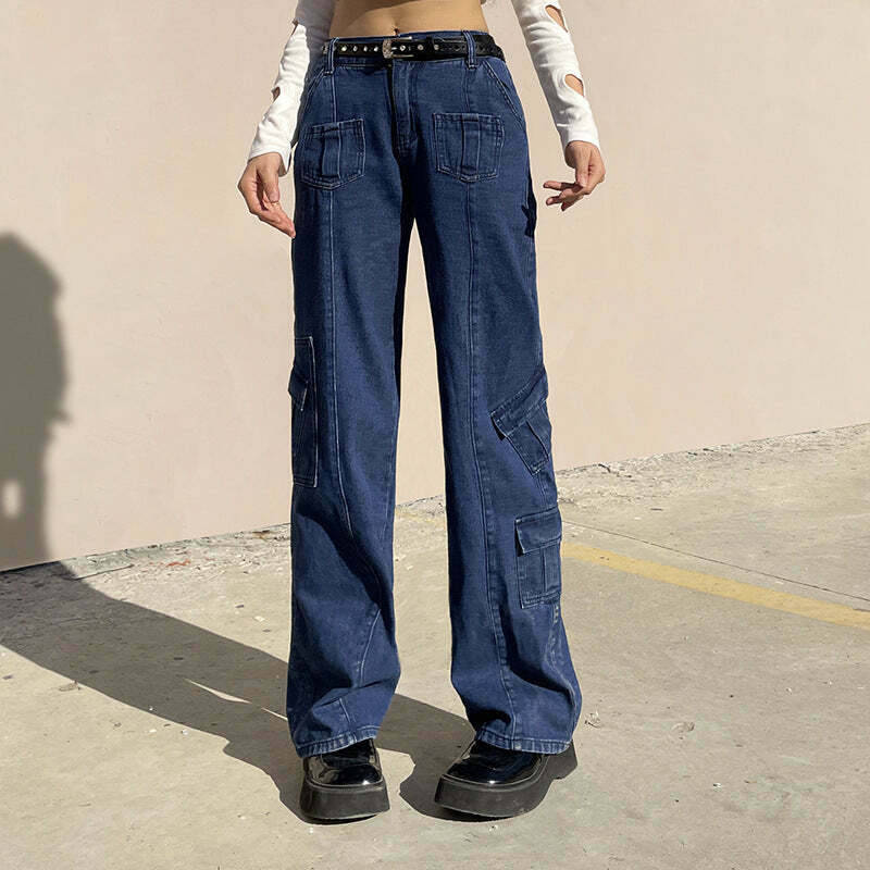 Y2K High Waist Jeans - Vintage Grunge Style, Cute Aesthetic Denim for Trendy Outfits